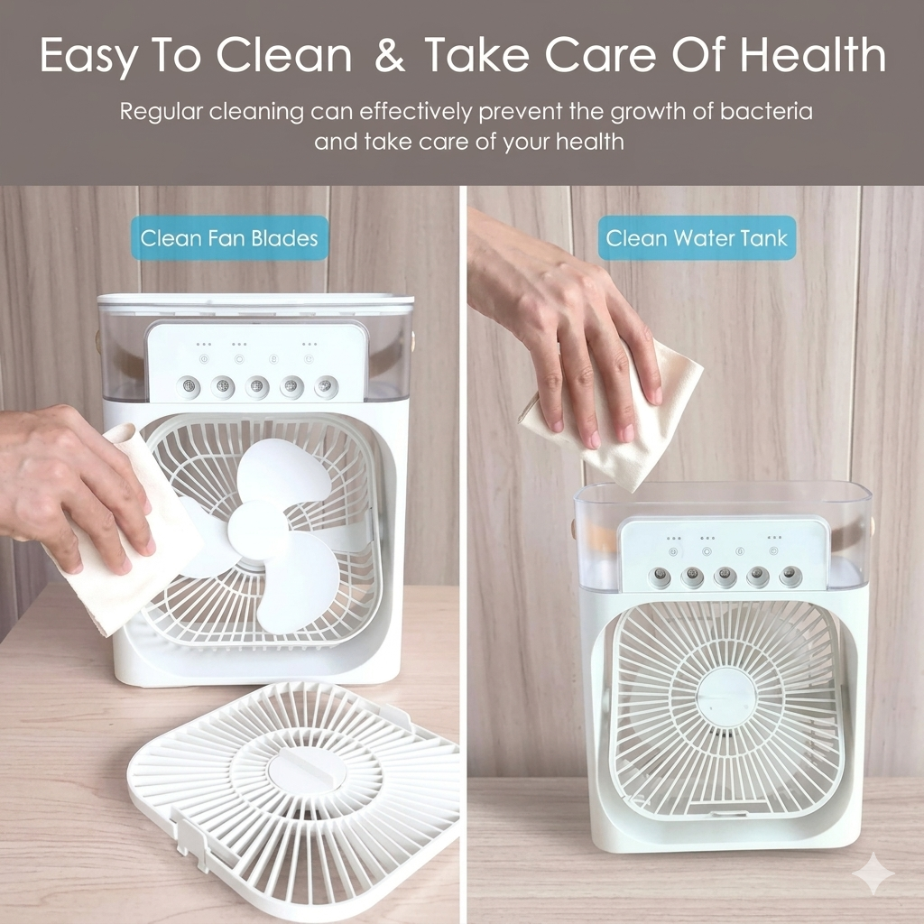 Mini Mist Fan Cooler – 5-Level Spray, 3-Speed Fan, Baby-Safe Table Cooler