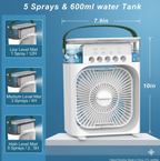 Mini Mist Fan Cooler – 5-Level Spray, 3-Speed Fan, Baby-Safe Table Cooler