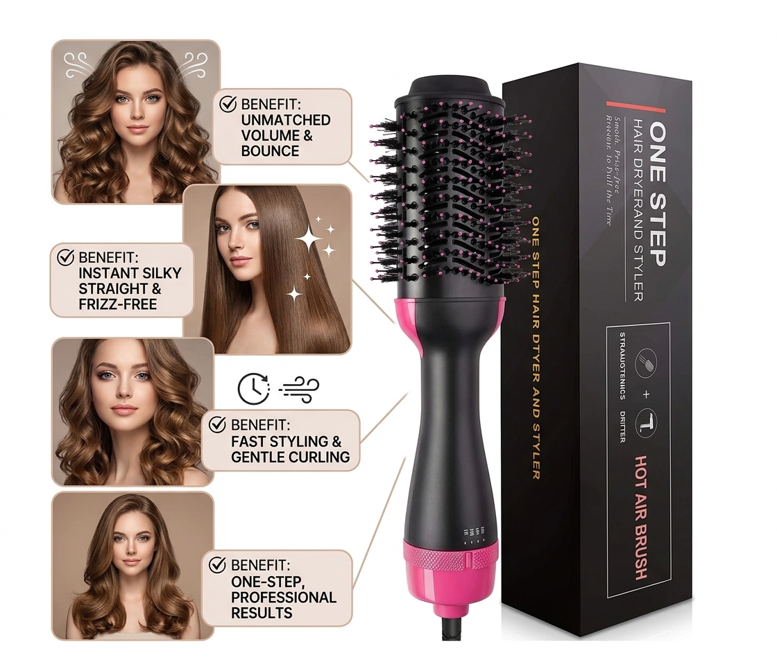 4-in-1 One Step Hair Dryer & Volumizer Brush – Salon-Style Hair at Home