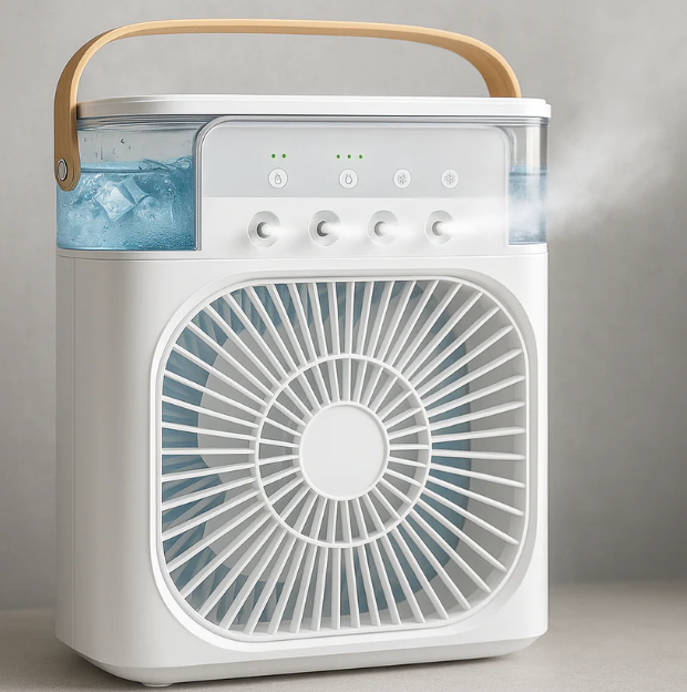 Mini Mist Fan Cooler – 5-Level Spray, 3-Speed Fan, Baby-Safe Table Cooler
