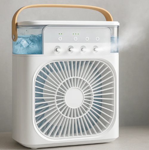 Mini Mist Fan Cooler – 5-Level Spray, 3-Speed Fan, Baby-Safe Table Cooler
