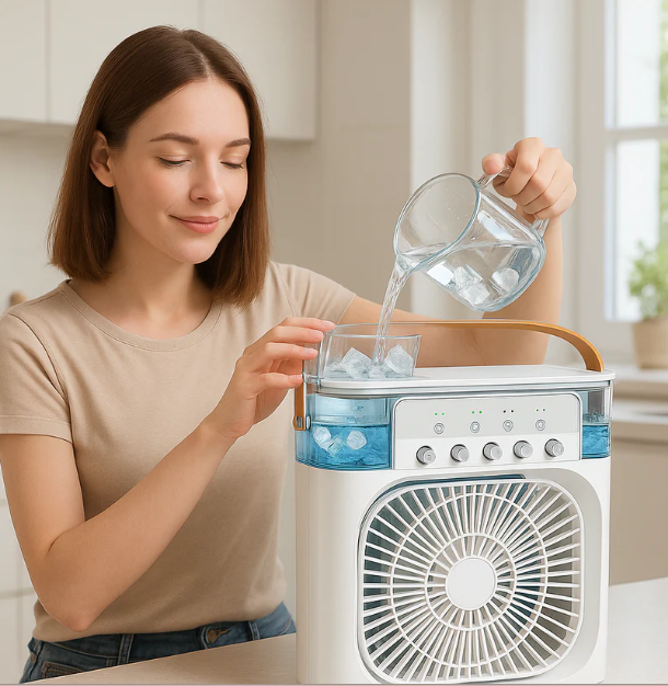 Mini Mist Fan Cooler – 5-Level Spray, 3-Speed Fan, Baby-Safe Table Cooler