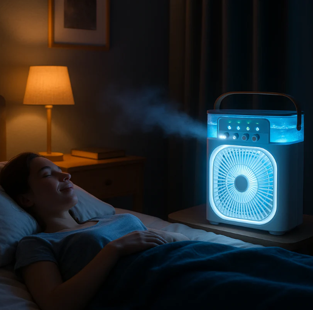 Mini Mist Fan Cooler – 5-Level Spray, 3-Speed Fan, Baby-Safe Table Cooler