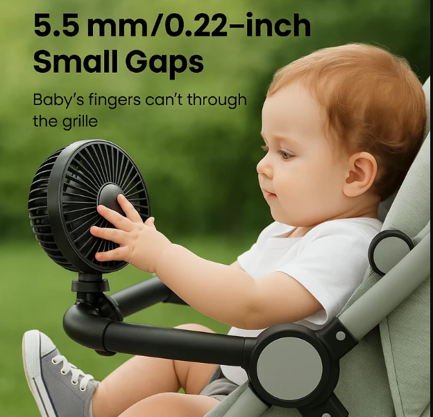 Multi-Use Stroller Cooling Fan – Flexible, Rechargeable & Baby-Safe Breeze