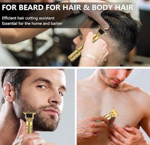Professional Cordless Hair Trimmer for Men – Dragon Style T-Blade Grooming Kit (Gold)