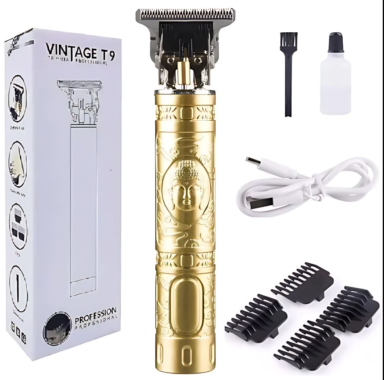 Professional Cordless Hair Trimmer for Men – Dragon Style T-Blade Grooming Kit (Gold)