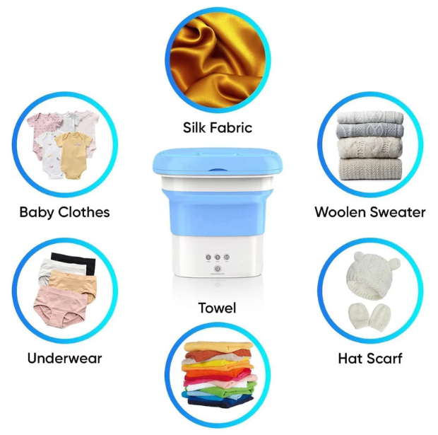 Portable Mini Washing Machine – Foldable Top Load, 2 kg Capacity with Spinner & Dryer